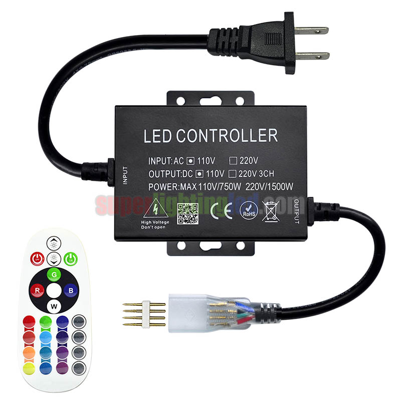 AC110V/220V 1500W 25Keys RF 16 Colors Remote RGB Controller, For Outdoor Park and villa lighting project, High voltage 5050 SMD LED Strip lights